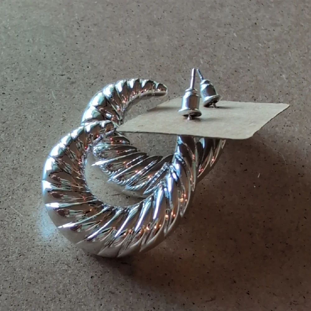 Silver Tone Twisted Hoop Earrings